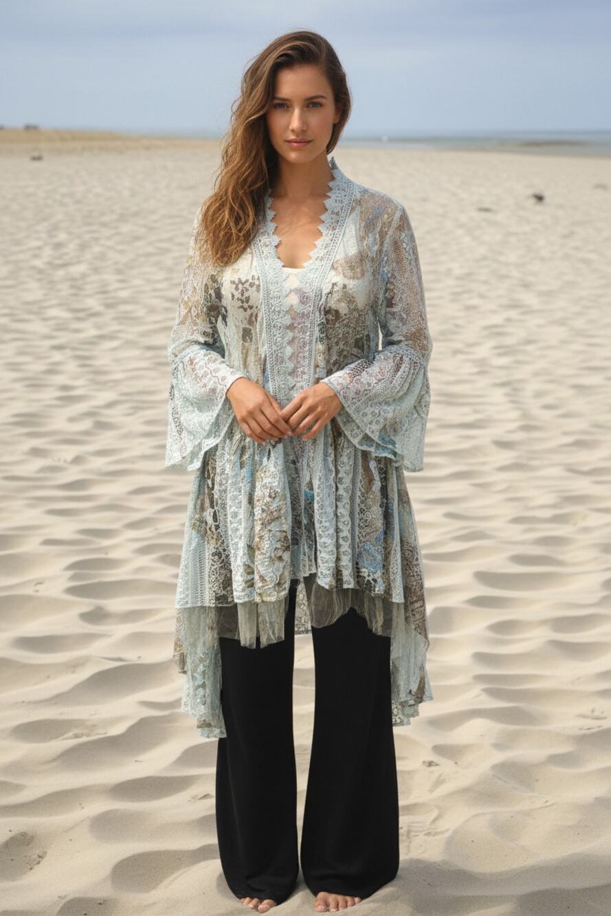 Origami Blue Tropical Hi-Lo Cardigan Small